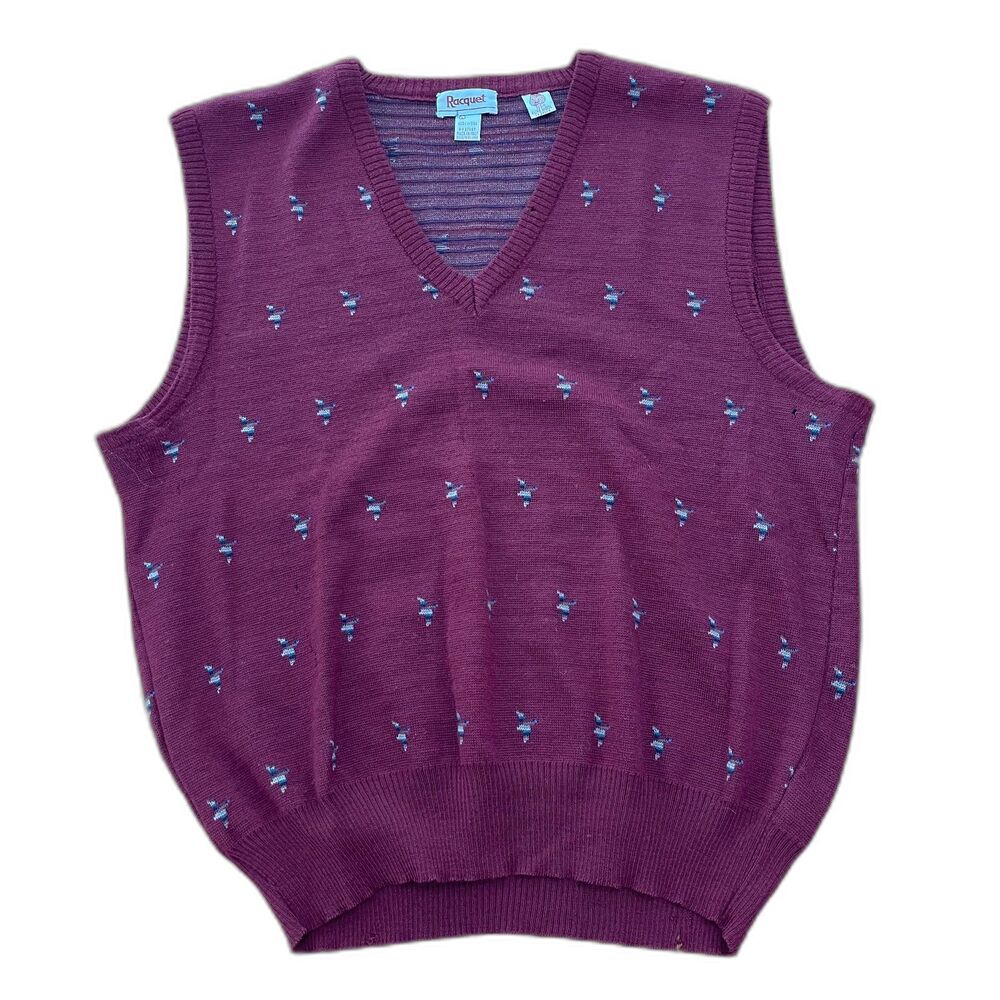 Racquet Wool V Neck Maroon Duck Pullover Sweater Vest 1990s Large Grandpacore